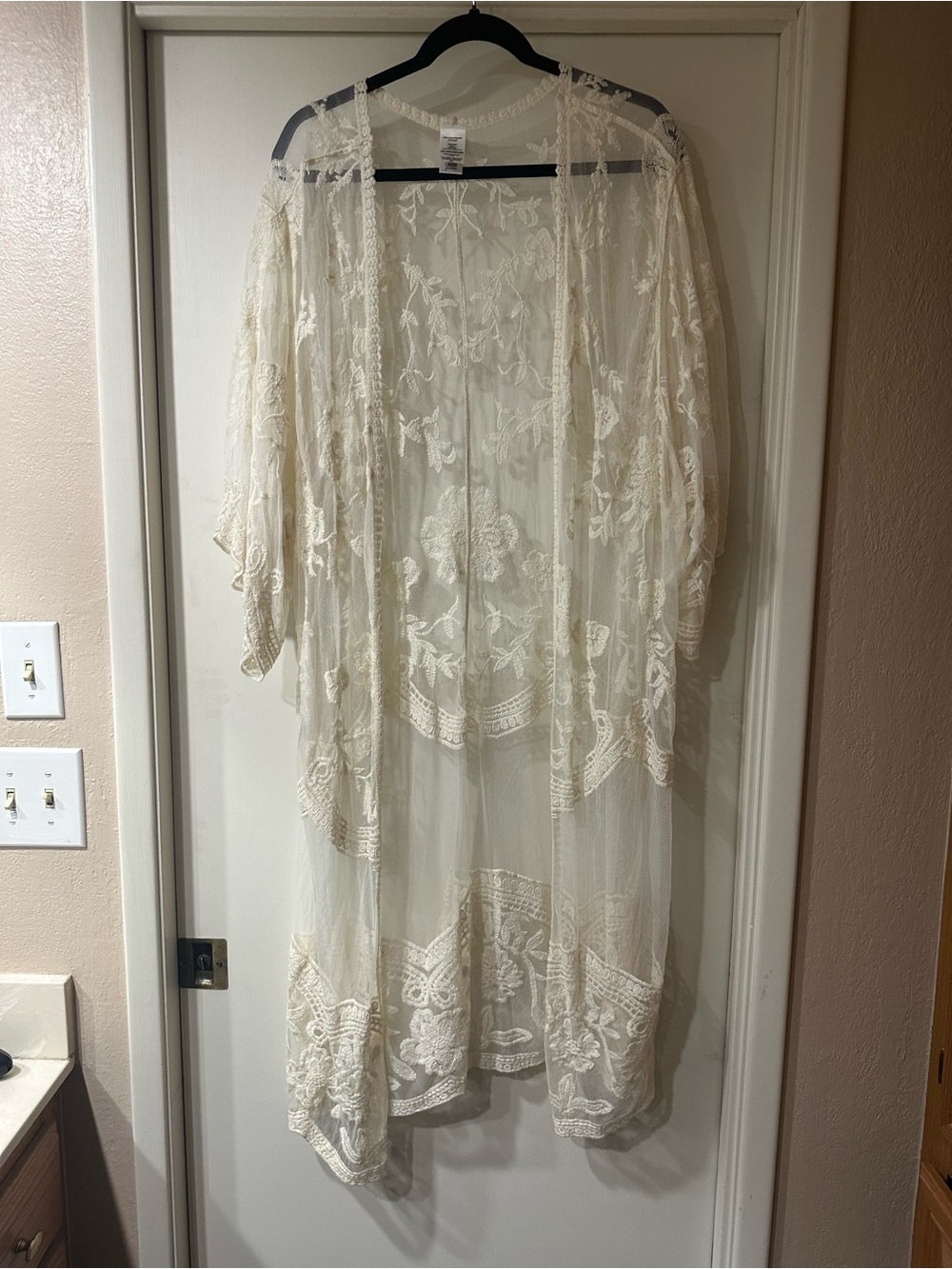 Beautiful feminine sheer Embroidered Kimono in Ivory